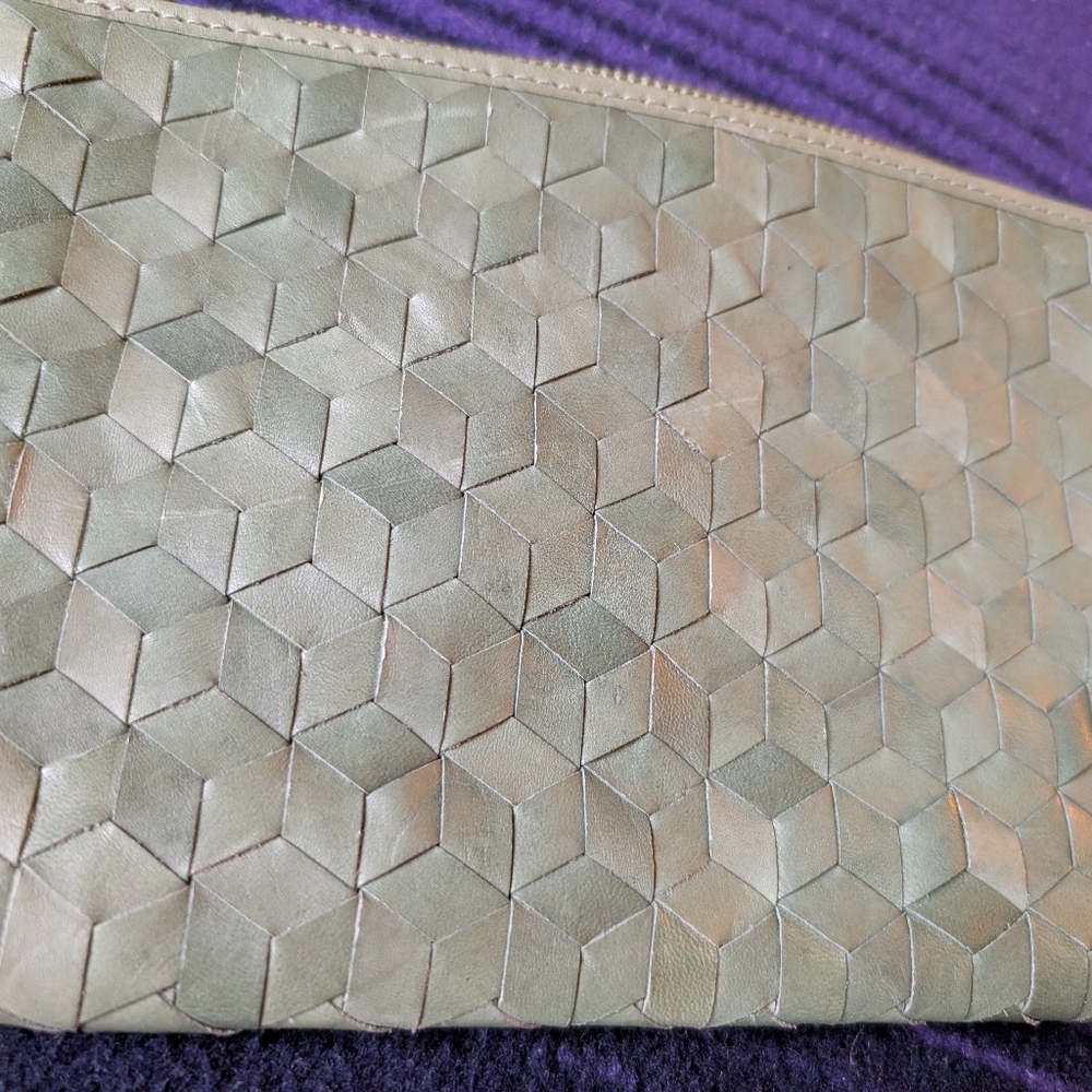 Madewell Woven Leather Clutch in Olive Green